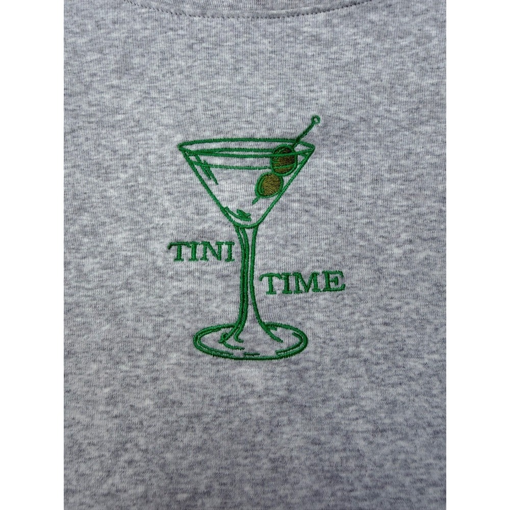Green Envelope Los Angeles Embroidered Martini Gray T-Shirt Women's L